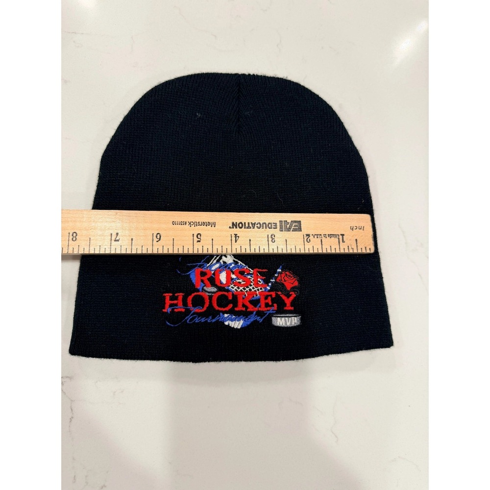 Rose Hockey Tournament MVP Beanie Hat Mens Black Knit Winter Cap Embroidered - Picture 5 of 5